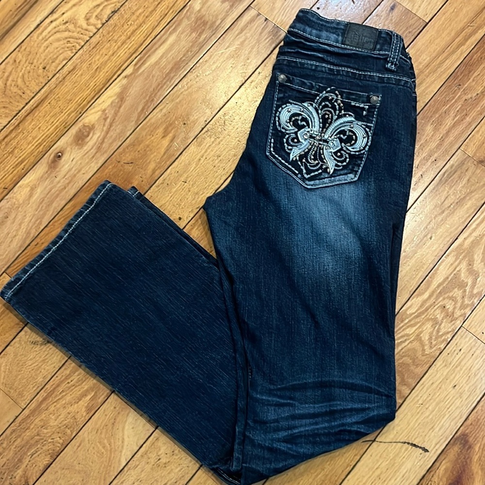 Love Nation Womens Denim Jeans Size 8 Bootcut Embroidered Embellished Pockets
